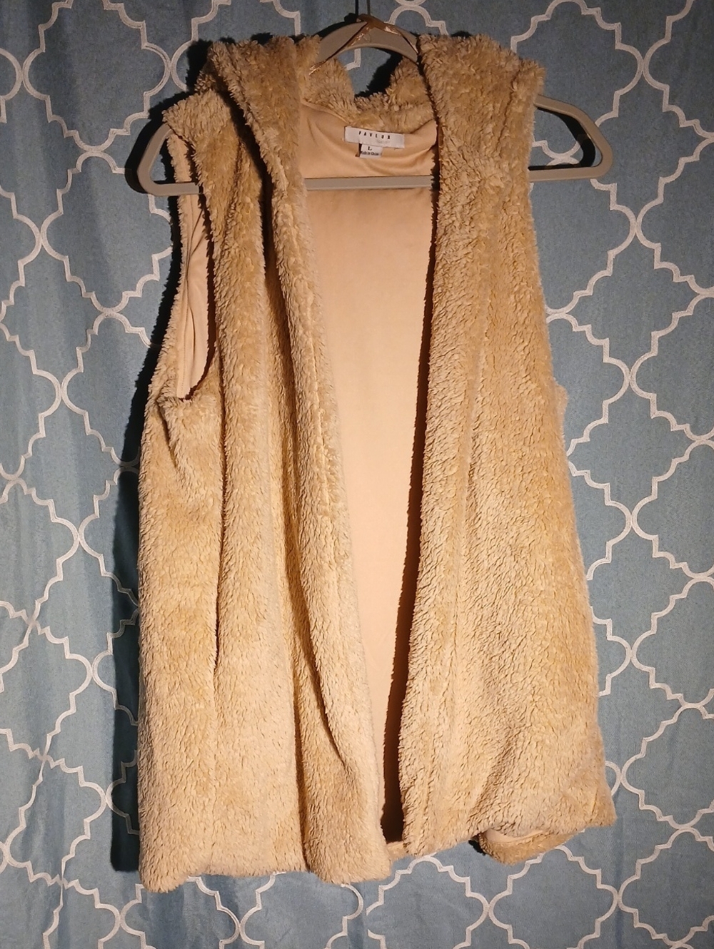 FAVLUX Beige Faux Fur Hooded Vest